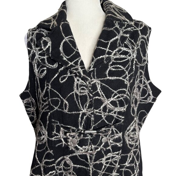 Tumbleweed Sleeveless Vest Jacket XL Black Wool Abstract White Swirl Snaps - Picture 2 of 8
